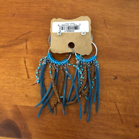 Justin Boots Turquoise Western Concho Earrings with Fringe NWT - Picture 5 of 14